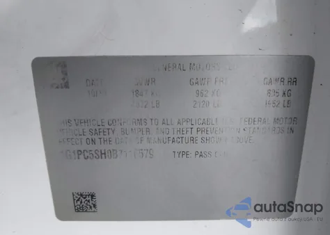 2011 Chevrolet Cruze Ls из США, поврежденный, VIN 1G1PC5SH0B7116579